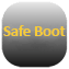 Ikona funkcji Safe Boot – bezpieczne uruchamianie systemu z pomarańczowym napisem na ciemnym tle